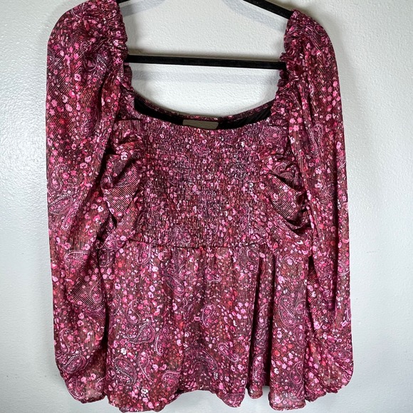 Torrid Women's Peplum Shirred Keyhole Smocked Blouse Sz 3X  Burgundy Paisley - Picture 2 of 16